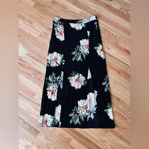 Topshop Black Floral slit A-Line Skirt
